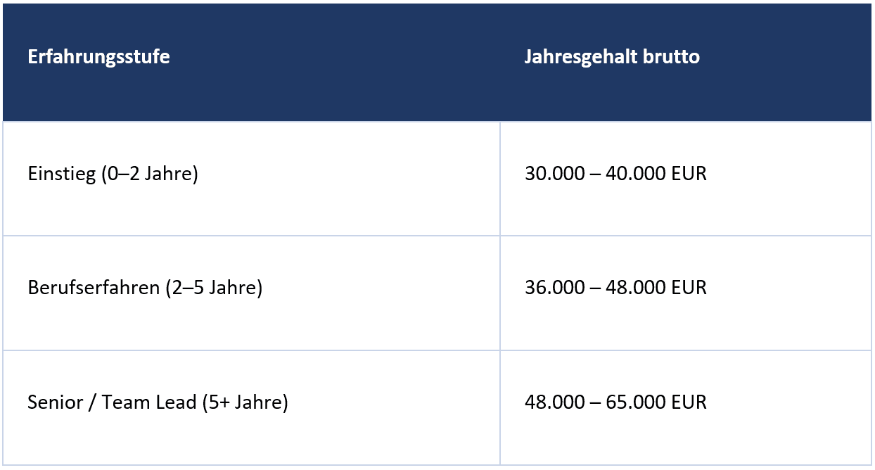 Tabelle zu Gehalt Social Media Manager